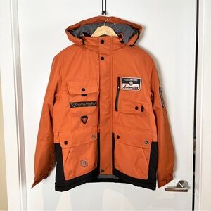 NWOT Leduntino Ski Jacket  Orange & Black Utility Hooded Coat  Men’s Medium